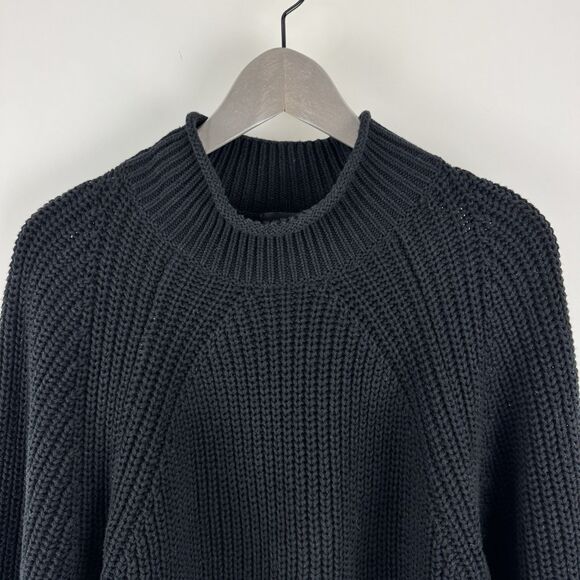 J Crew Relaxed Rollneck Sweater Womens 2X Black Chunky Knit Turtleneck Fisherman - Picture 2 of 16